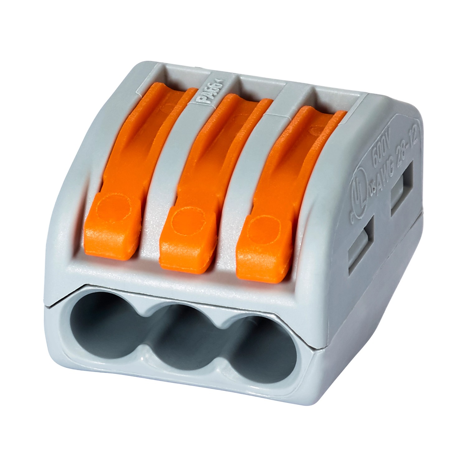 WAGO Páčková spojovací svorka 222, 3 vodiče, max. 4 mm2, 5 ks