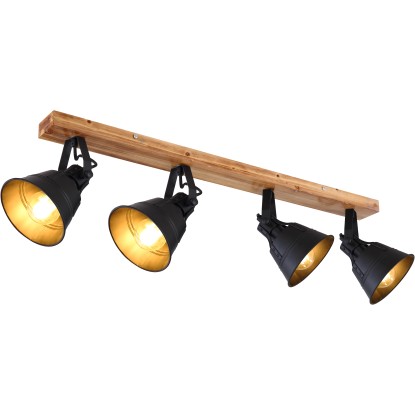 GLOBO Stropní svítidlo GÜNTHER, 4x E27, černo-zlatý/dub, 82 x 18 x 24 cm