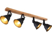 GLOBO Stropní svítidlo GÜNTHER, 4x E27, černo-zlatý/dub, 82 x 18 x 24 cm
