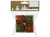 GEROMA Vánoční dekorace dárečky papír/polystyren zeleno-červené 3,2x3,2 cm, 4 ks