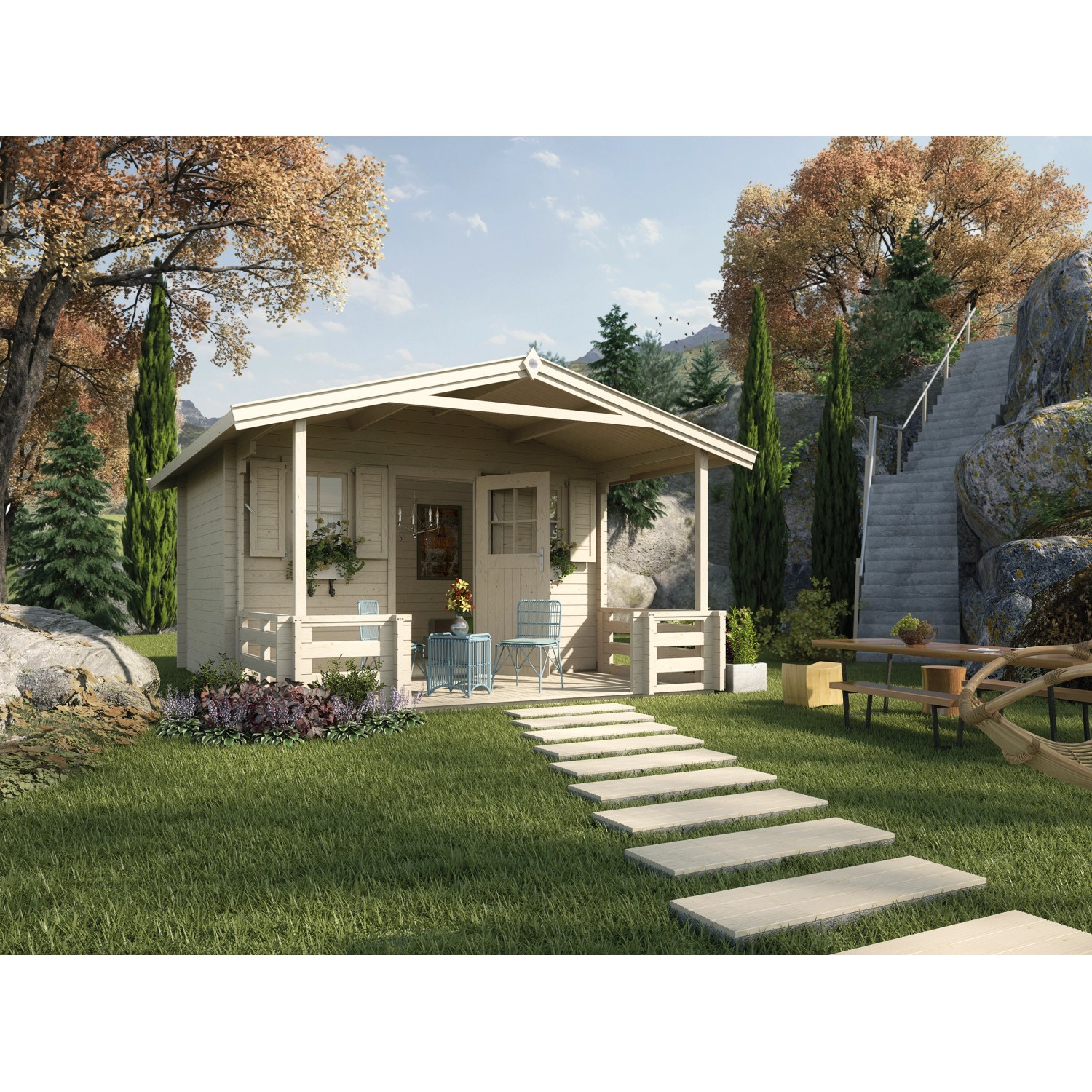 Weka Dřevěný zahradní domek s terasou 138 vel. 2, přírodní, 380 x 580 cm