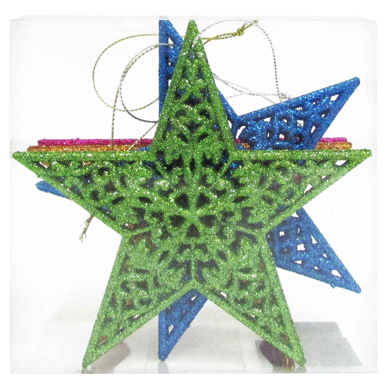 GEROMA Závěsná dekorace hvězda plastová vícebarevná 12,5 cm, 4 ks