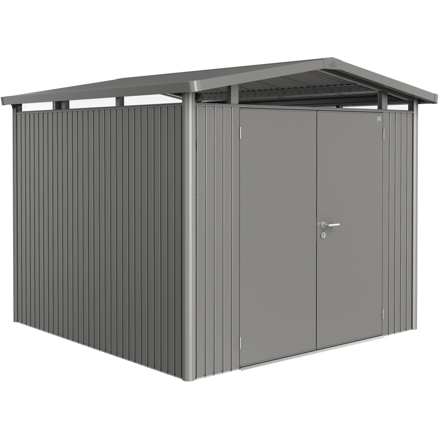 Biohort Plechový domek Panorama P4 2křídlé dveře, křem.šedá, 273 x 278 x 227 cm