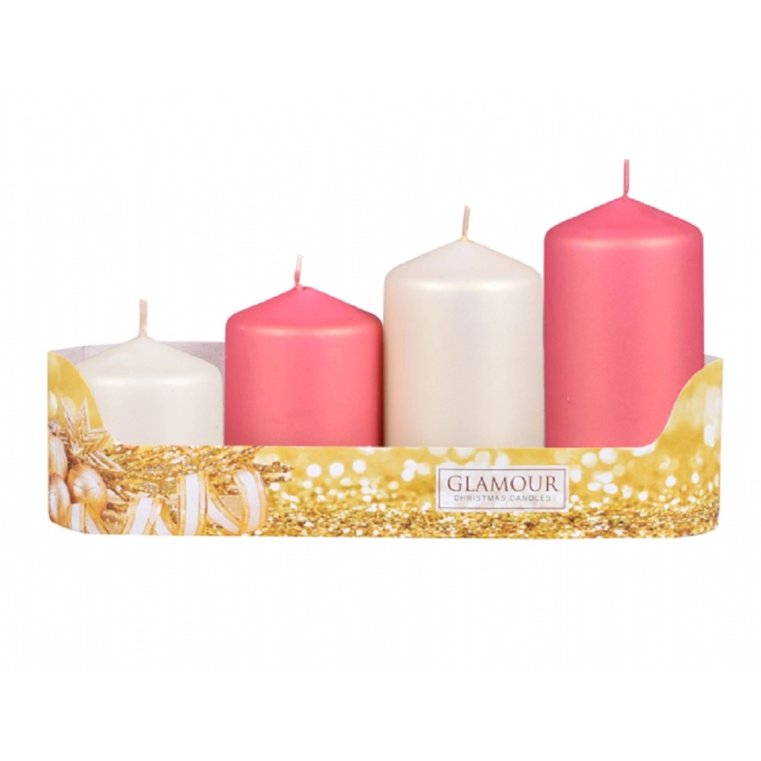 Svíčky adventní STUPŇOVITÝ MIX metal mat růžová/béžová, pr. 5 x 6/7,5/9/10,5 cm