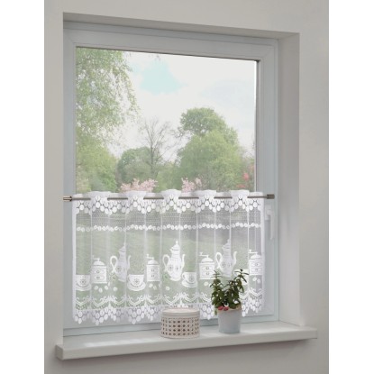 Sehlbach Vitrážová záclona se skrytými poutky, čas kávy, bílá, 140 x 60 cm