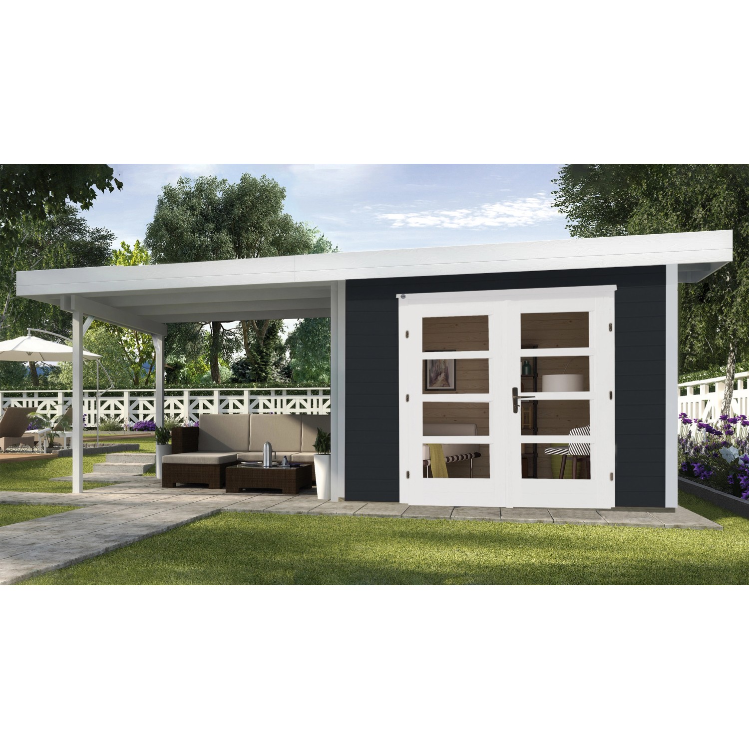 Weka Designový zahradní domek Komfort 126 Plus B vel. 1, antracit, 590 x 241 cm