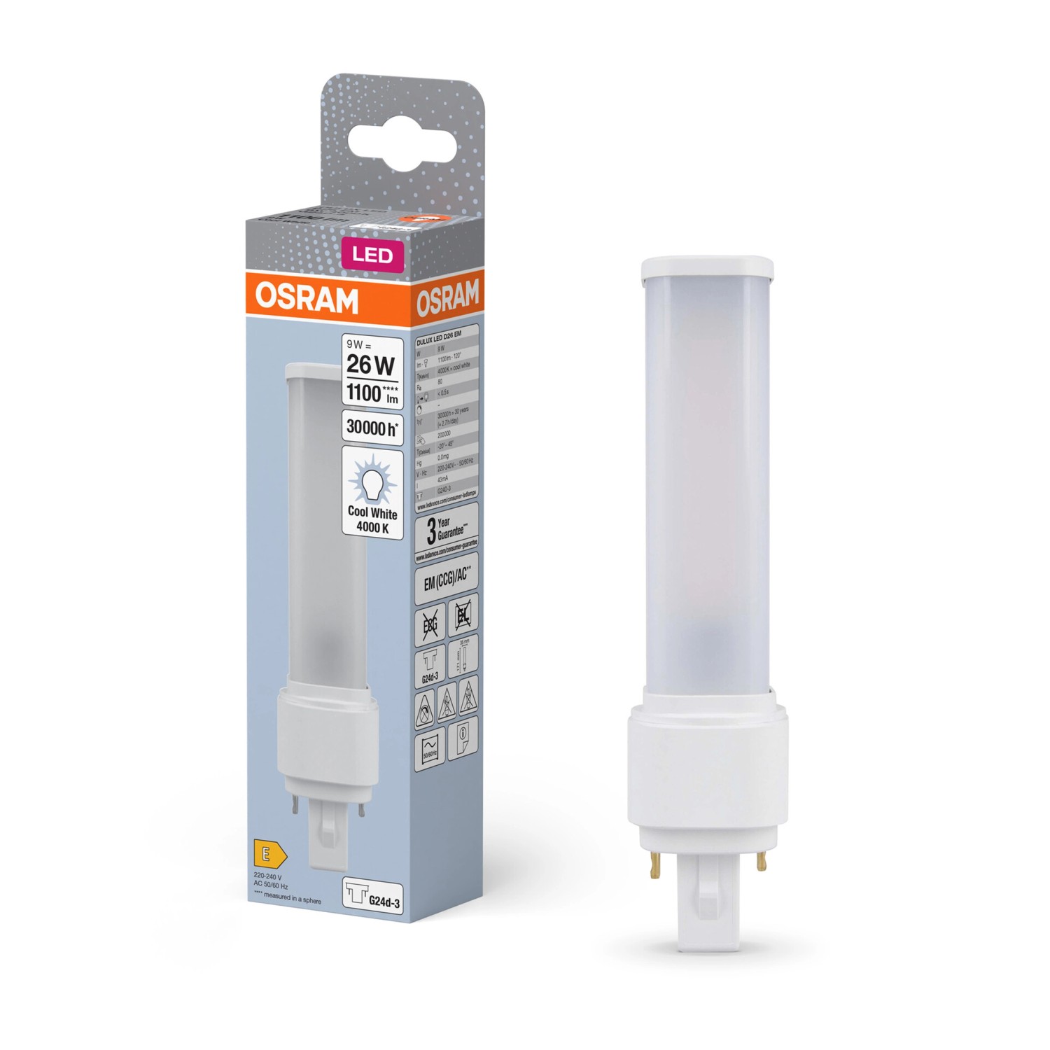 OSRAM LED zářivka Dulux D26 EM&AC Mains G24d-3, 10W 1100lm 4000K pr. 34 x 171 mm