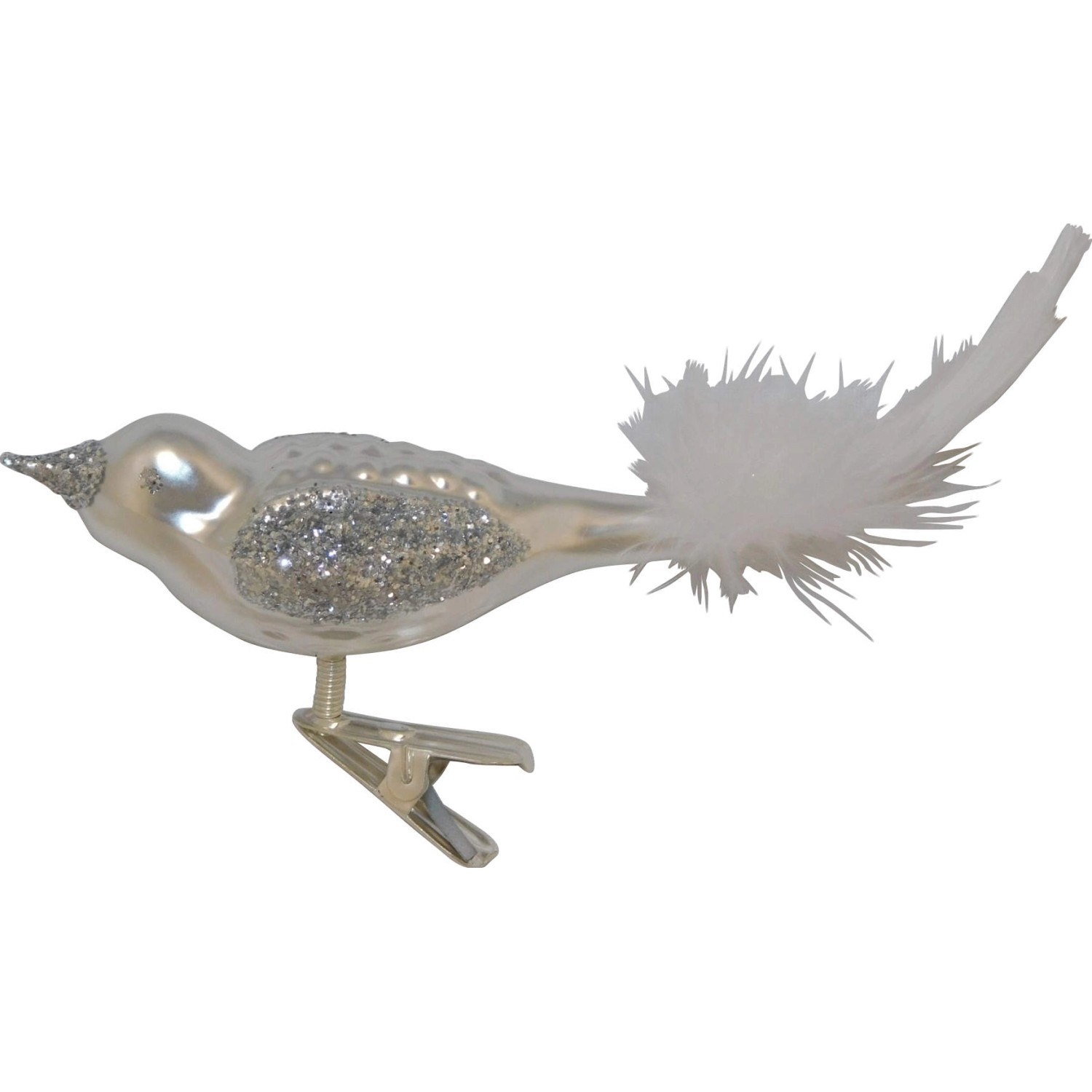 Ornex Vánoční ozdoba skleněný ptáček na skřipci bílý, 12 x 3 x 4 cm