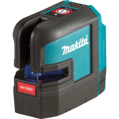 Aku křížový laser Makita SK105DZ s červenými laserovými liniemi pro přesné vyrovnání.