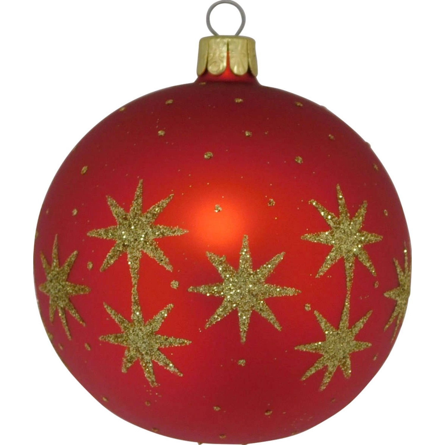 ORNEX Vánoční ozdoba skleněná koule s hvězdami červená, 8 cm