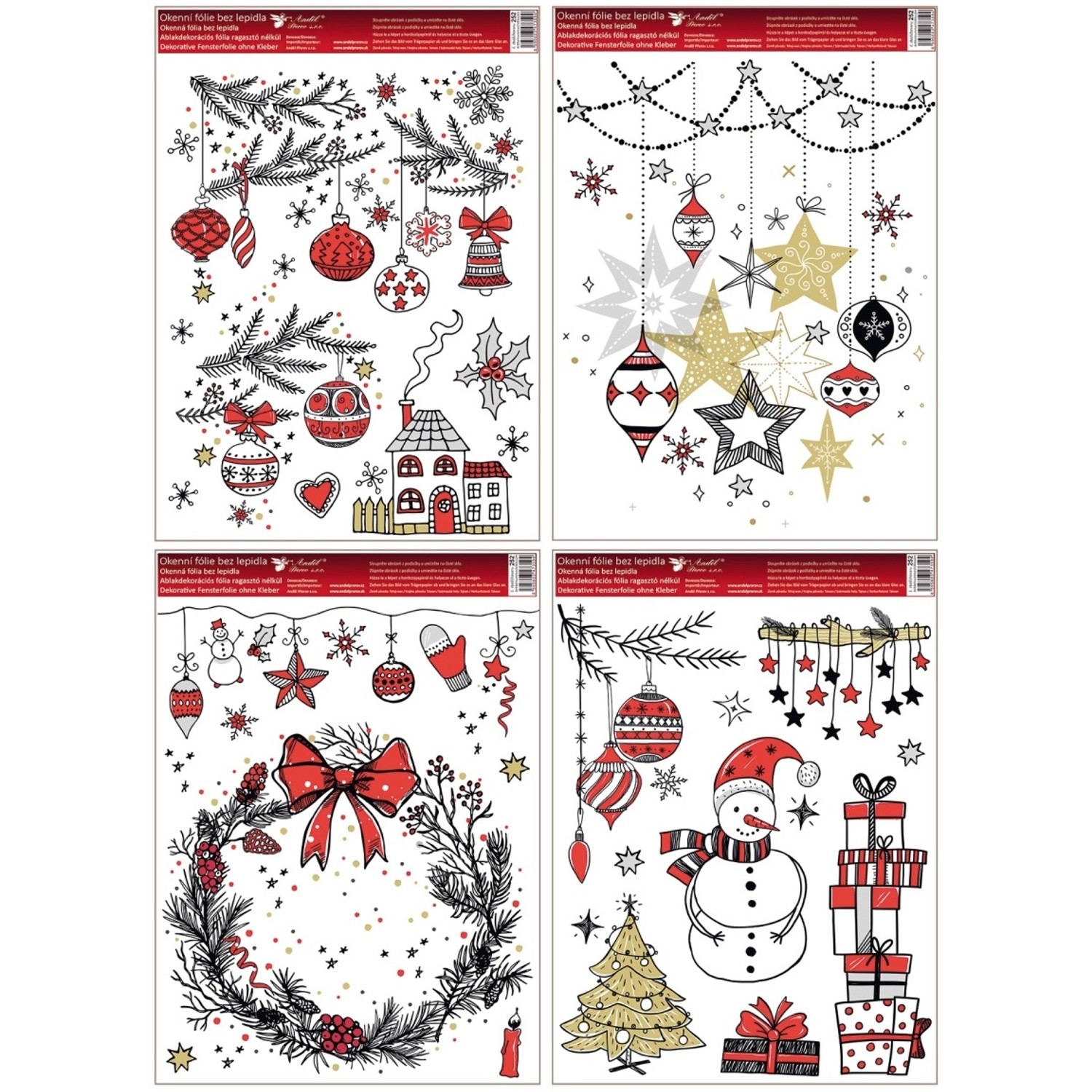 Okenní fólie barevná, moderní Vánoce, různé motivy, 30 x 42 cm