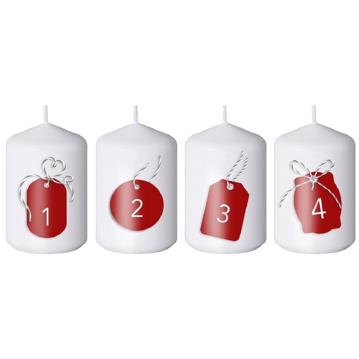 Emocio Svíčka válcová, adventní čísla Visačky, 50 x 90 mm, 4 ks