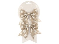 Anděl Přerov Vánoční dekorace jutová mašle s vločkami přírodní 14 cm, 2 ks