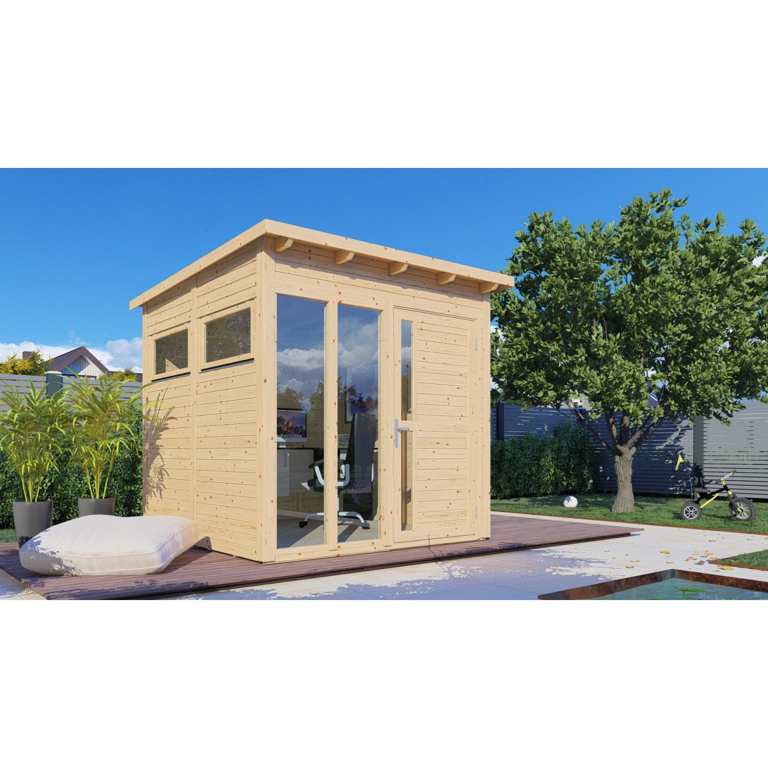 Bertilo Dřevěný domek na nářadí Pentus 2 Office, přírodní, 234 x 226 cm