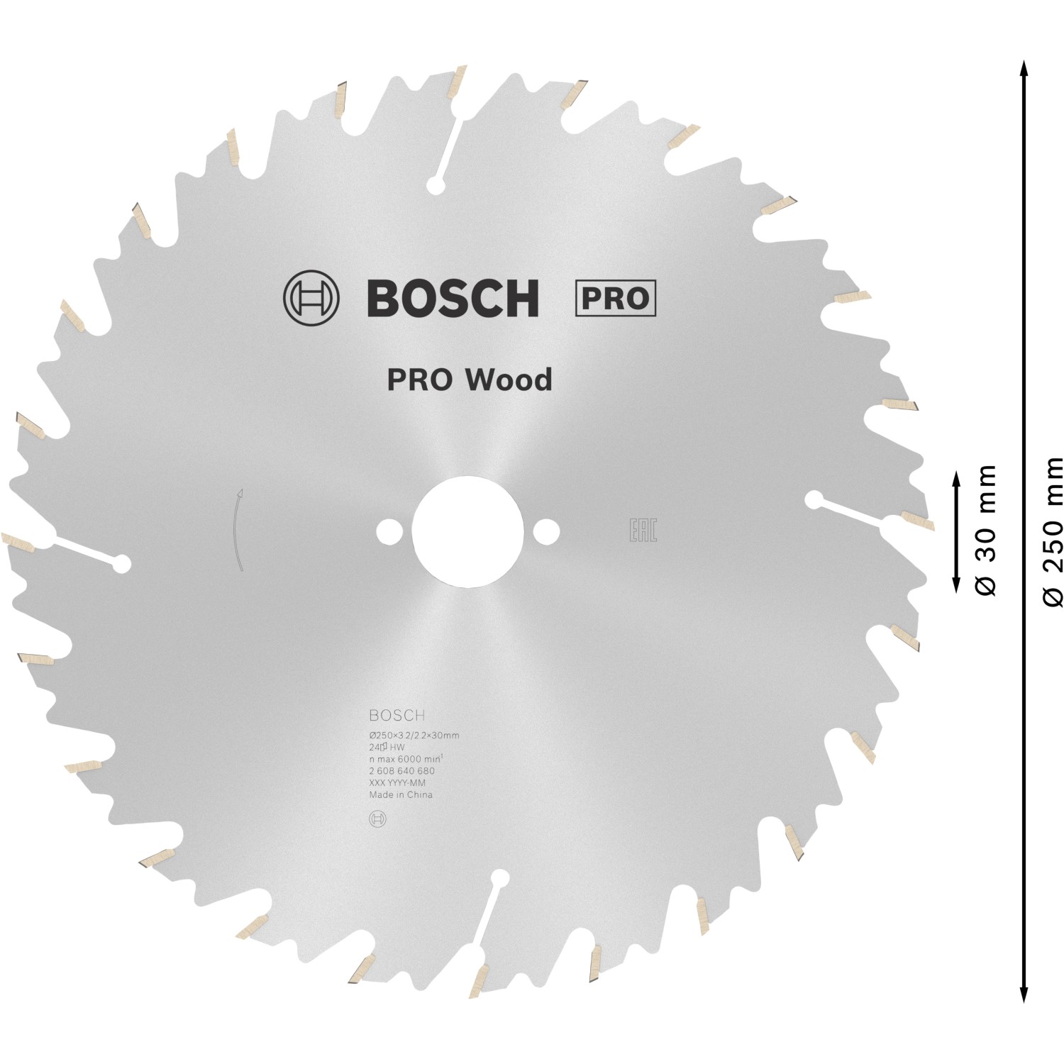 Bosch Pilový kotouč PRO Wood pro okružní pilu pr. 250 x 30mm, 3,2/2,2mm (24zubů)