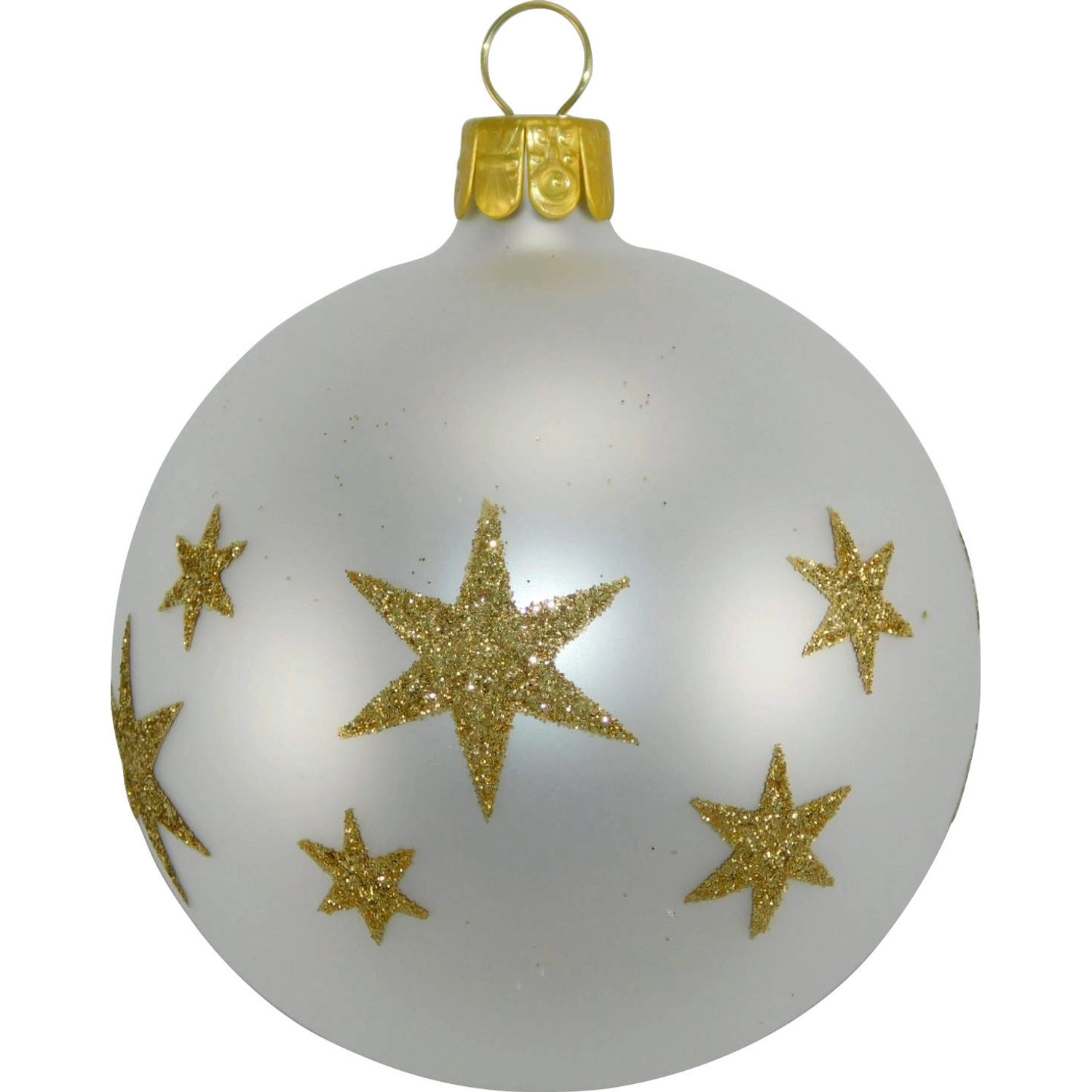 ORNEX Vánoční ozdoba skleněná koule se zlatými hvězdami bílá, 7 cm