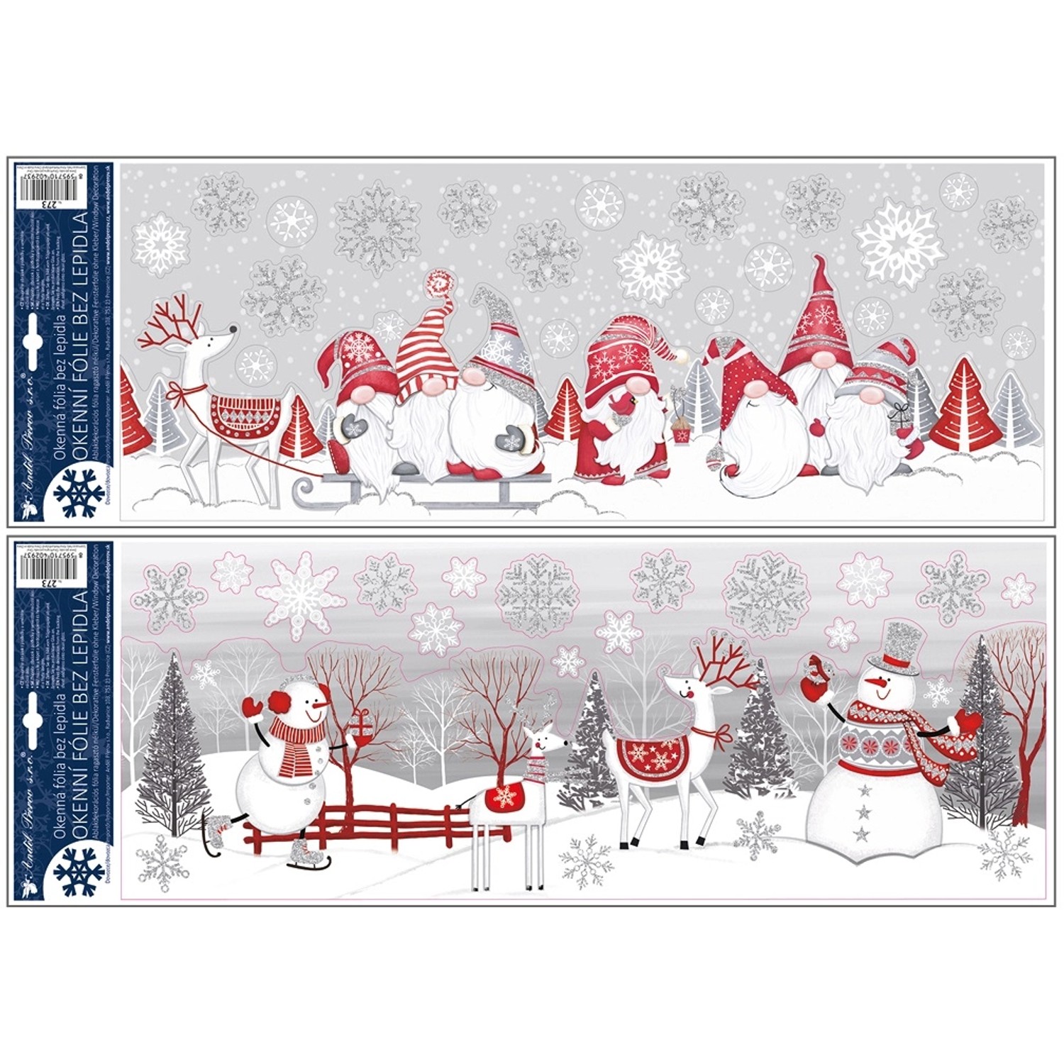 Okenní fólie, skřítci a sněhuláci s glitrem, 21 x 59,5 cm