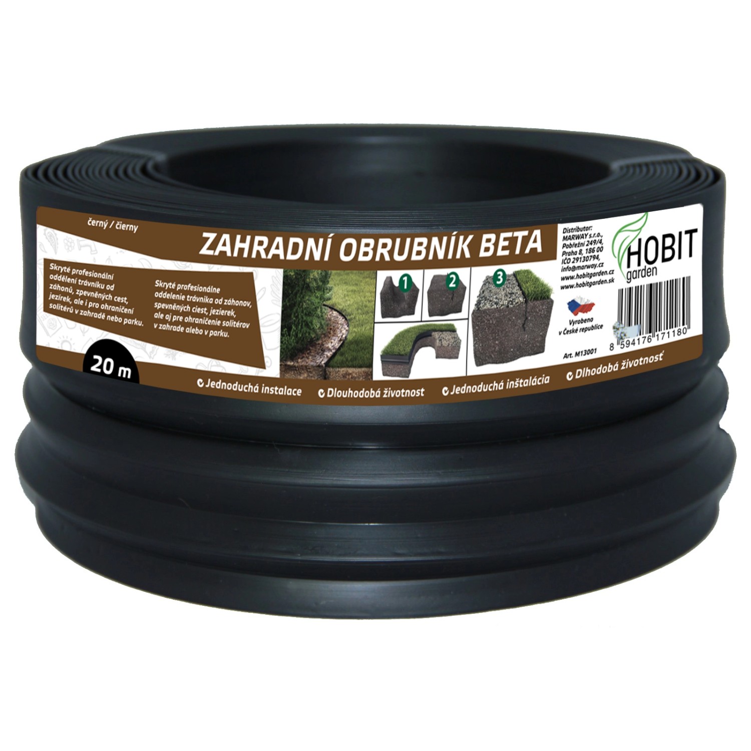 HOBIT garden Zahradní obrubník BETA černý 12 cm x 20 m