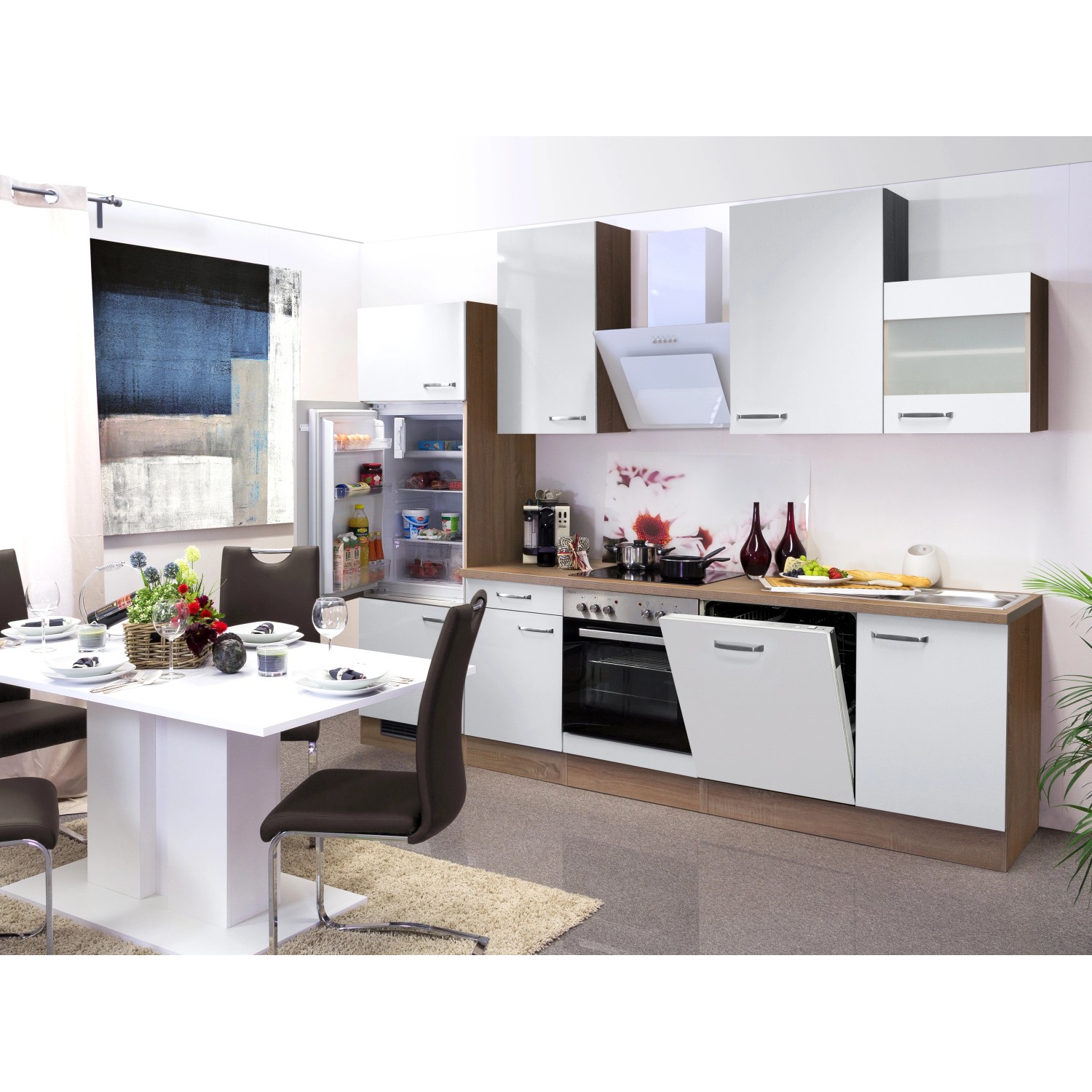 Flex-Well Kuchyně Valero 280 cm/typ 3-lednice/trouba/varná deska/digestoř/myčka