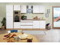 Respekta Kuchyně Lorena le.bílá/dub 345 cm-trouba/sk.d./dig./myčka/lednice/mik.