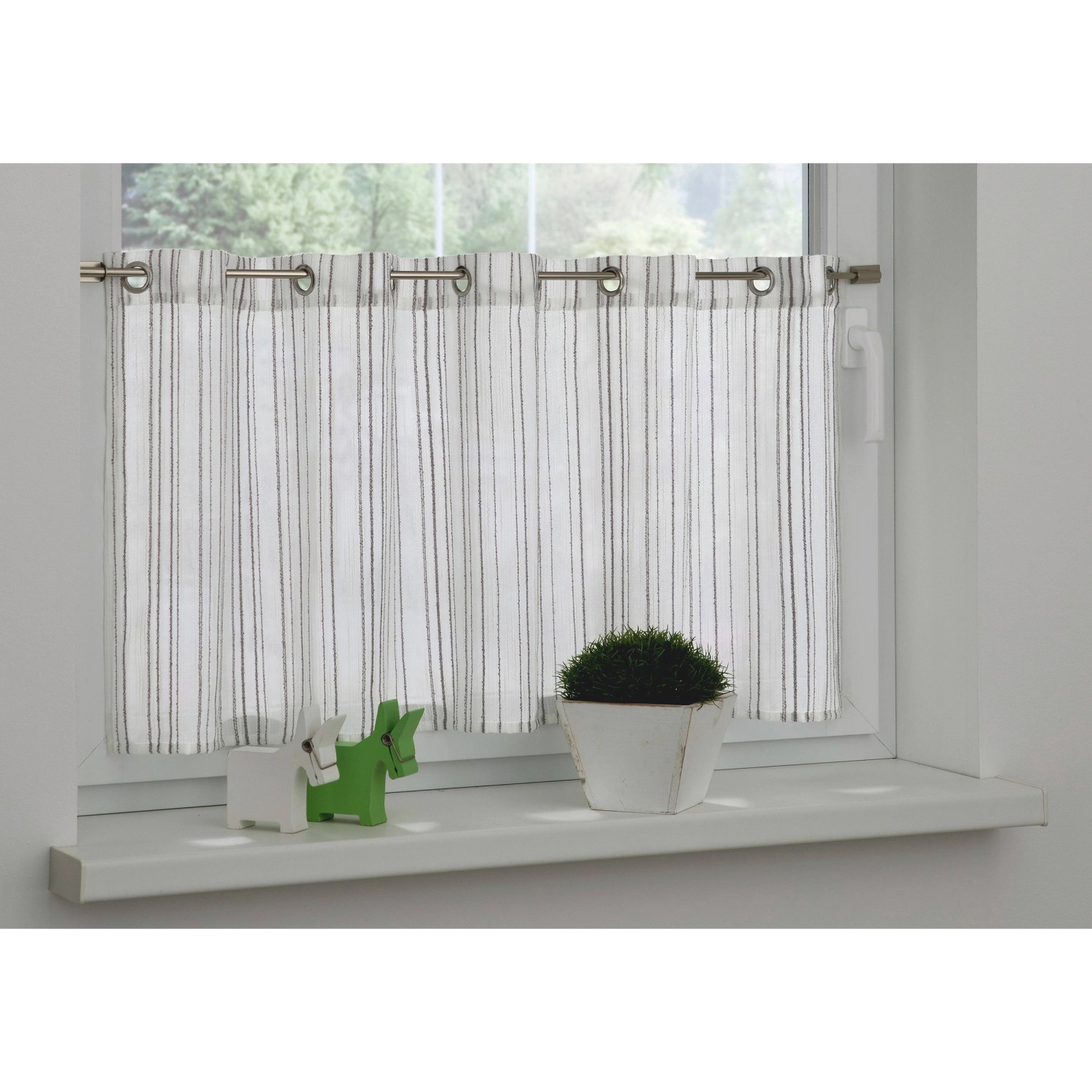 Bennetti Vitrážová záclona s otvory, tkané pruhy, stříbrnošedá 140 x 45 cm