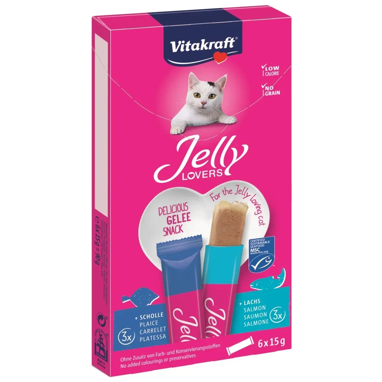 Vitakraft Pochoutka pro kočky Jelly Lovers losos a platýz, 6 x 15 g