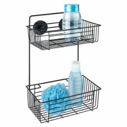 Wenko Dvoupatrová nástěnná police Vacuum-Loc Bari černá 26,5 x 38,5 x 17 cm