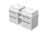 INTEDOOR Koupel.skříň+2umyvadla BEE, úchyt černý, 120cm, regál střed, bílá lesk