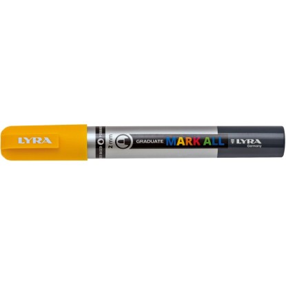 Žlutý popisovač LYRA Mark All s kulatým hrotem 2 mm pro všechny povrchy.
