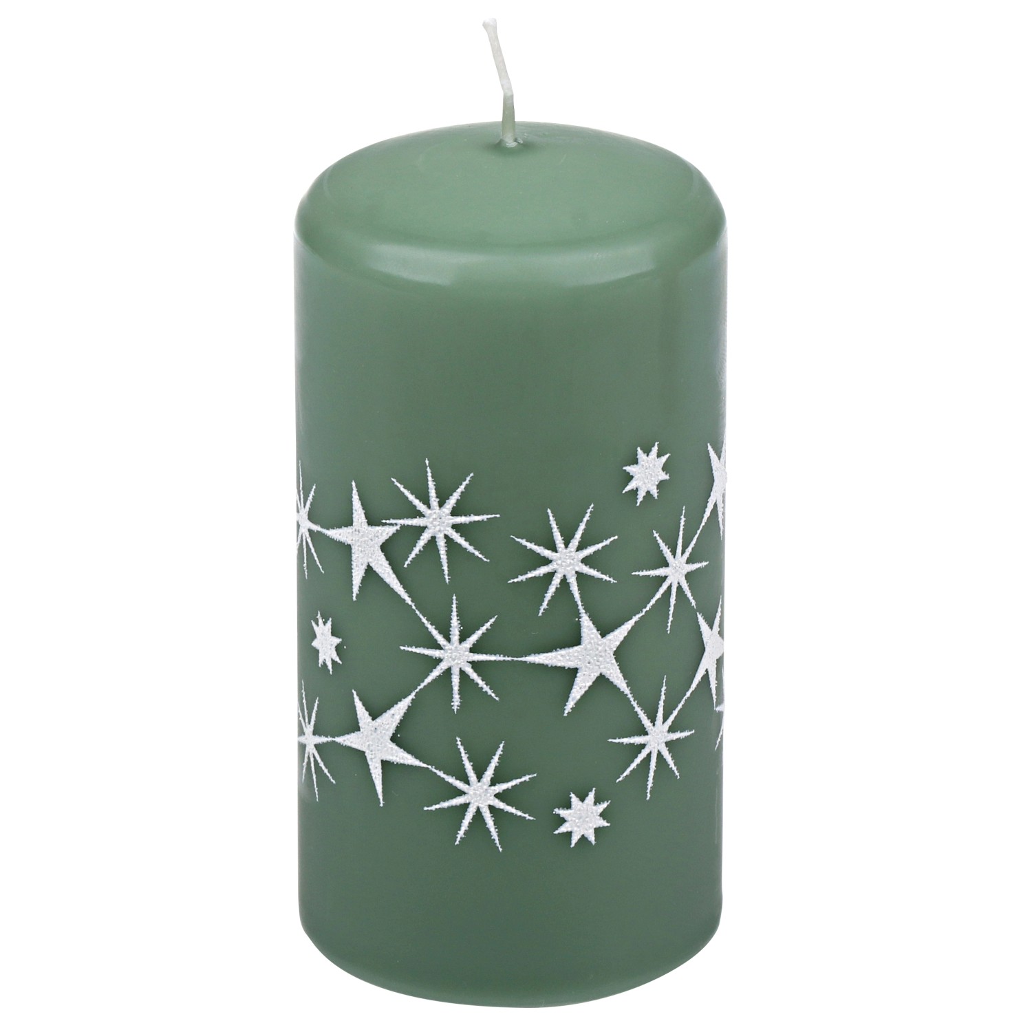 Steinhart Válcová svíčka "Glitzerstern" zelená/stříbrná, pr. 5,7 x 11 cm, 1 ks