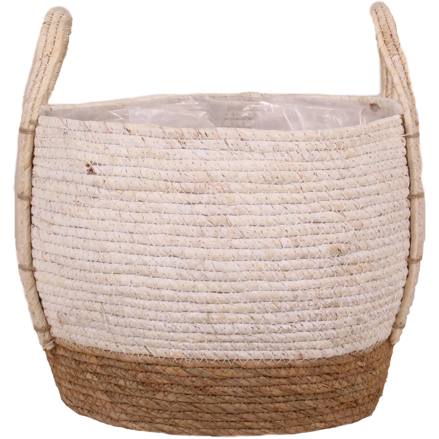 Košík s uchy ze slámy a mořské trávy, bílá, pr. 28 x 24 cm
