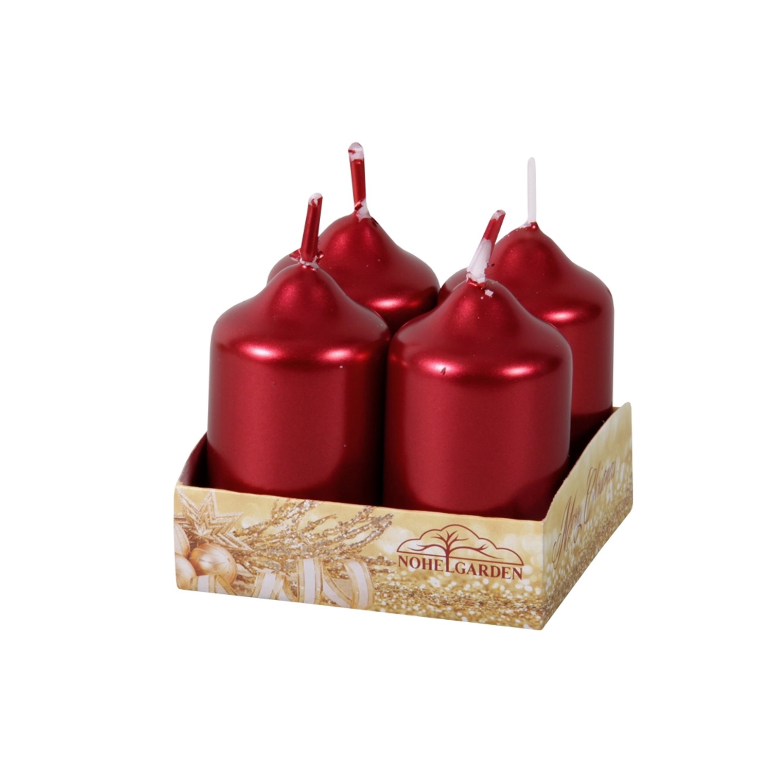 Adventní svíčka, metalická lesklá červená, pr. 4 x 7 cm, 4 ks