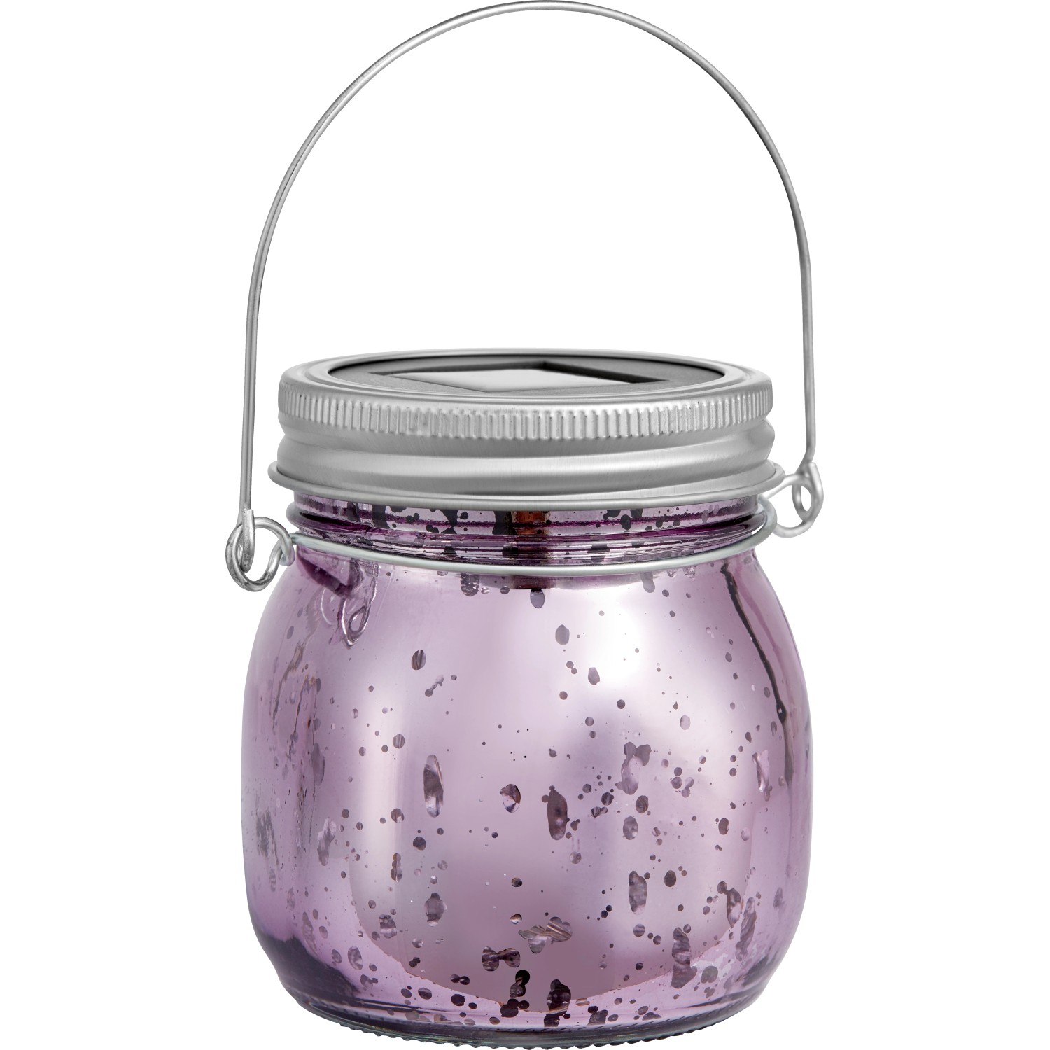 Dekorativní solární LED skleněná lucerna, IP44, nachová, pr. 8 x 9 cm