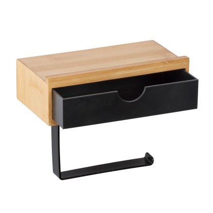 Wenko Držák WC papíru se zásuvkou Bambusa, bambus/černá, 18,5 x 10,5 x 14 cm