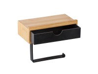 Wenko Držák WC papíru se zásuvkou Bambusa, bambus/černá, 18,5 x 10,5 x 14 cm