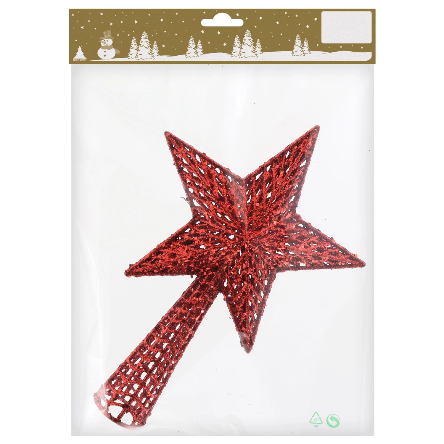 Hvězda na stromek plastová se třpytkami, červená