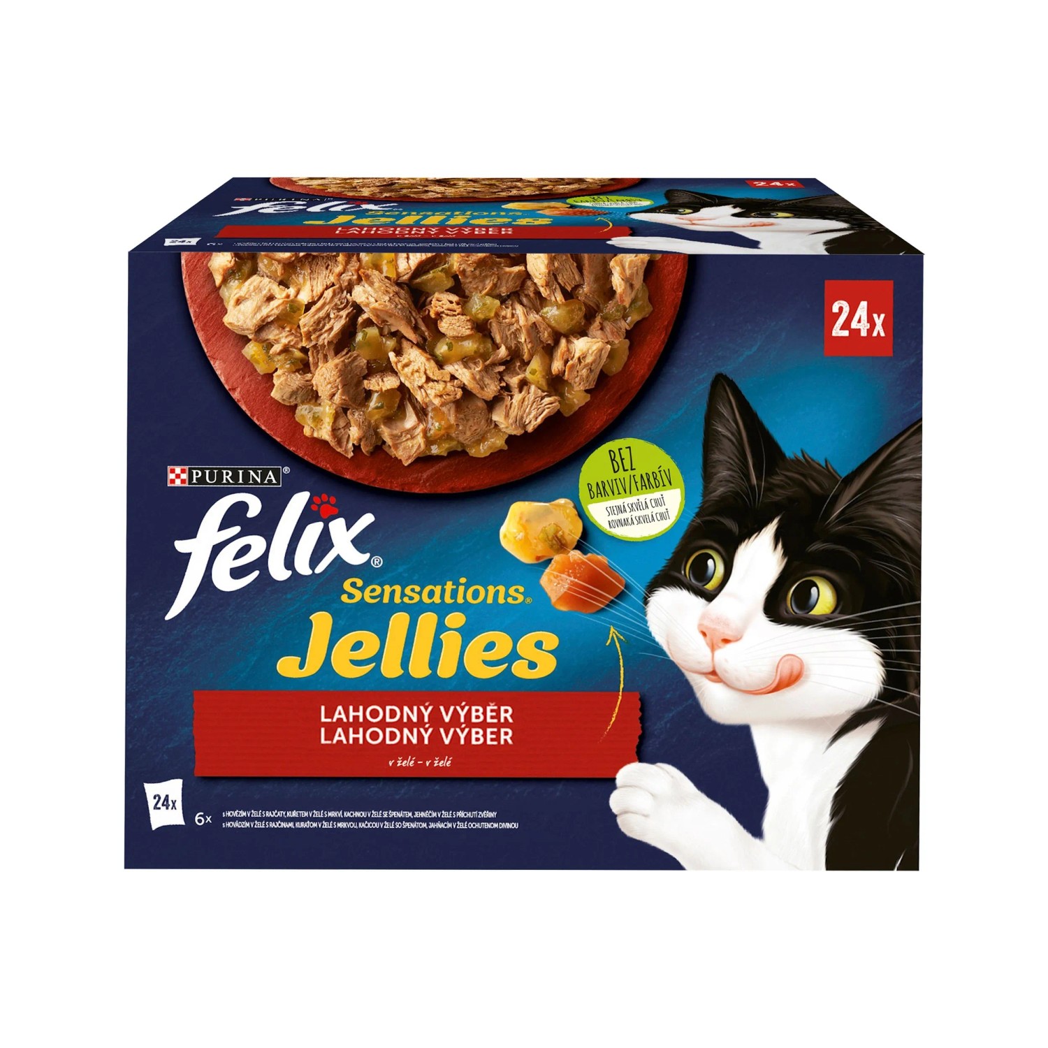 Felix Senstations Jellies Kapsičky pro kočky hovězí, kuře, kachna,jehněčí 24x85g