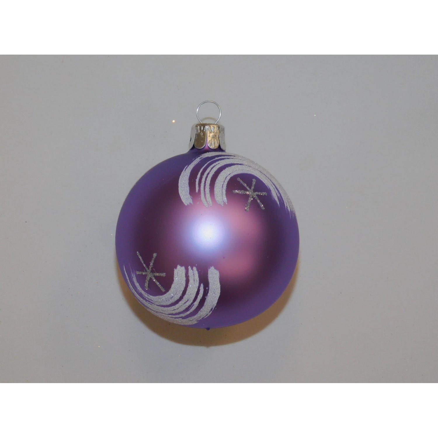 ONREX Vánoční ozdoba skleněná koule fialová hvězdičky pr. 7 cm