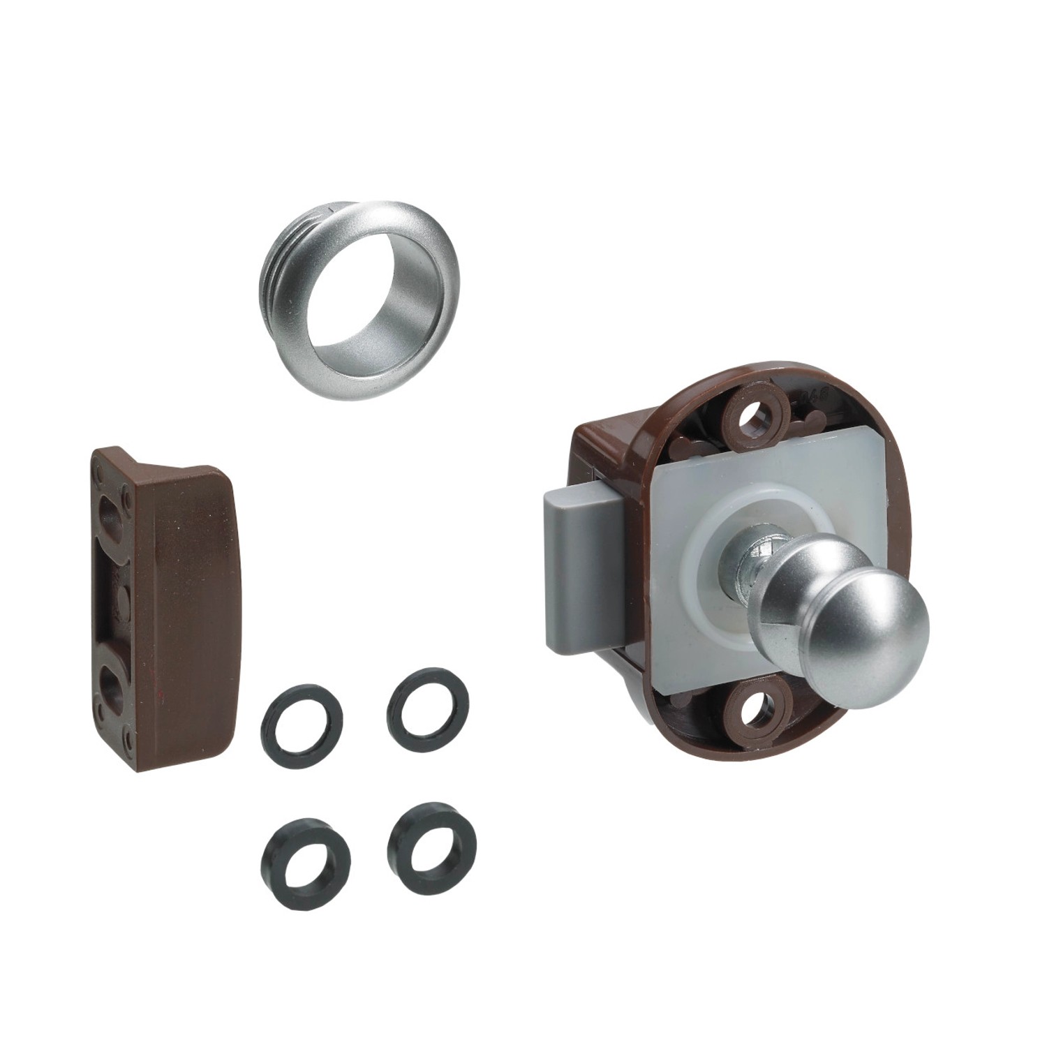 Hettich Nábytkový zámek na stlačení, stříbrno-hnědý, 20 x 48 x 35 mm