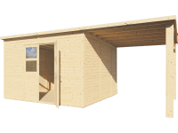 Bertilo Dřevěný domek na nářadí Borkum 2 s přístavbou, přírodní, 556 x 290 cm Bertilo Dřevěný domek na nářadí Borkum 2 s přístavbou, přírodní, 556 x 290 cm