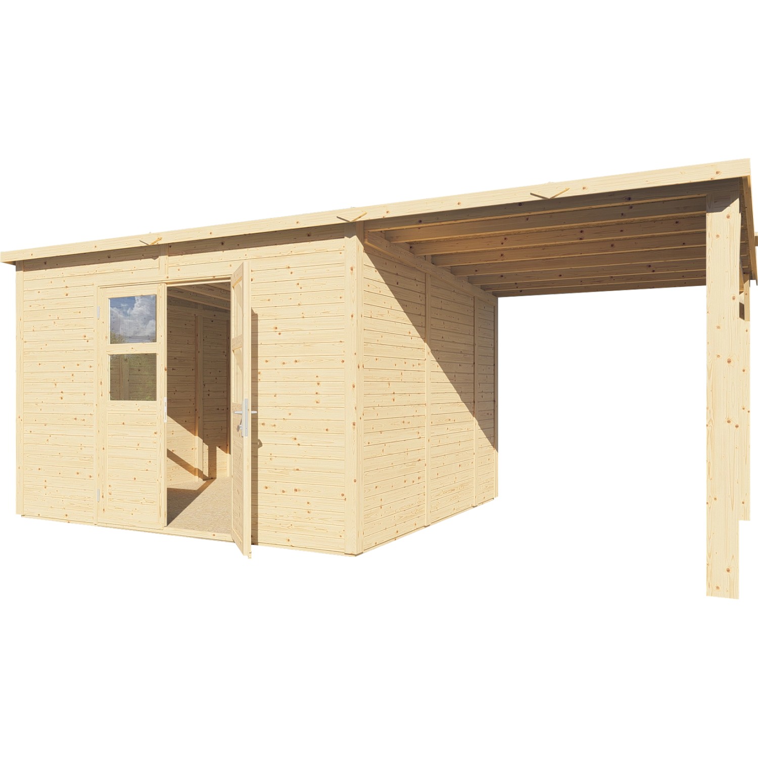 Bertilo Dřevěný domek na nářadí Borkum 2 s přístavbou, přírodní, 556 x 290 cm