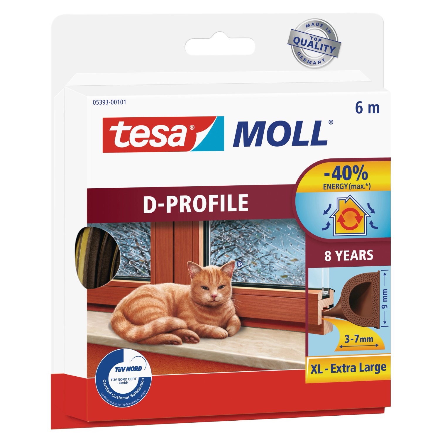 tesa Gumové těsnění pro dveře a okna tesamoll D-profil, hnědá, 6 m x 9 mm x 7 mm