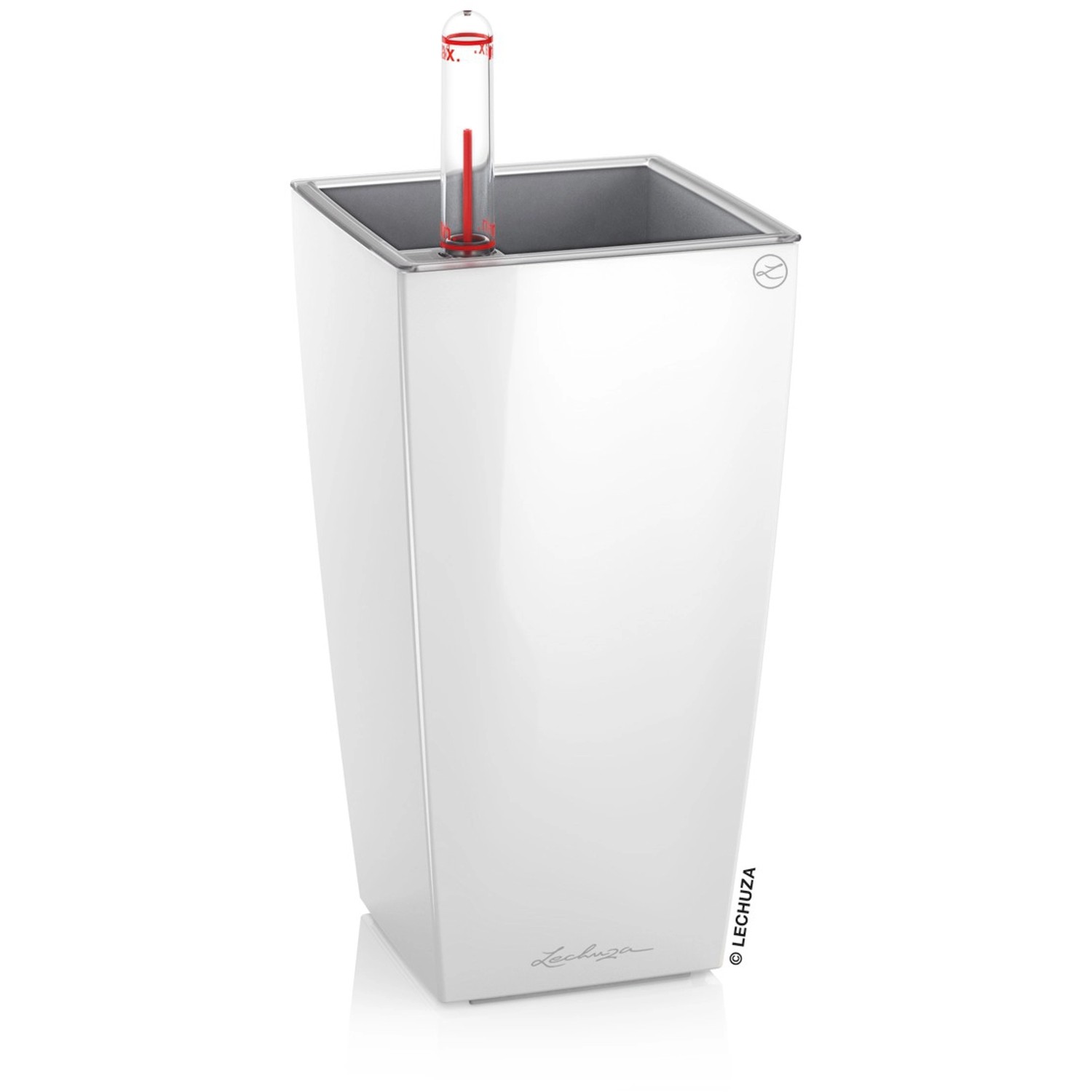 Lechuza Samozavlažovací květináč MINI CUBI bílá lesklá, 9,5 x 9,5 x 18,5 cm