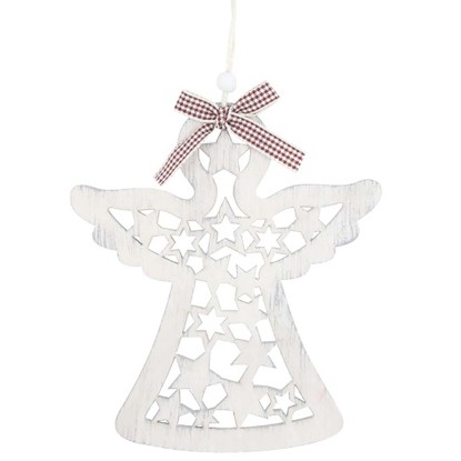 Anděl dřevěný na zavěšení světle šedý, 10 x 11,5 cm