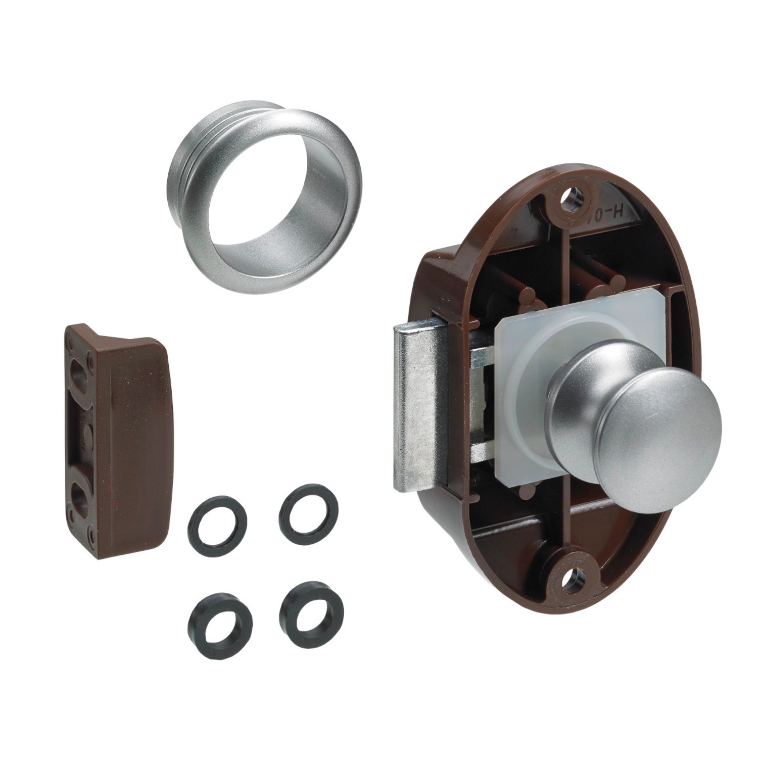 Hettich Nábytkový zámek na stlačení, stříbrno-hnědý, 20 x 65 x 43 mm