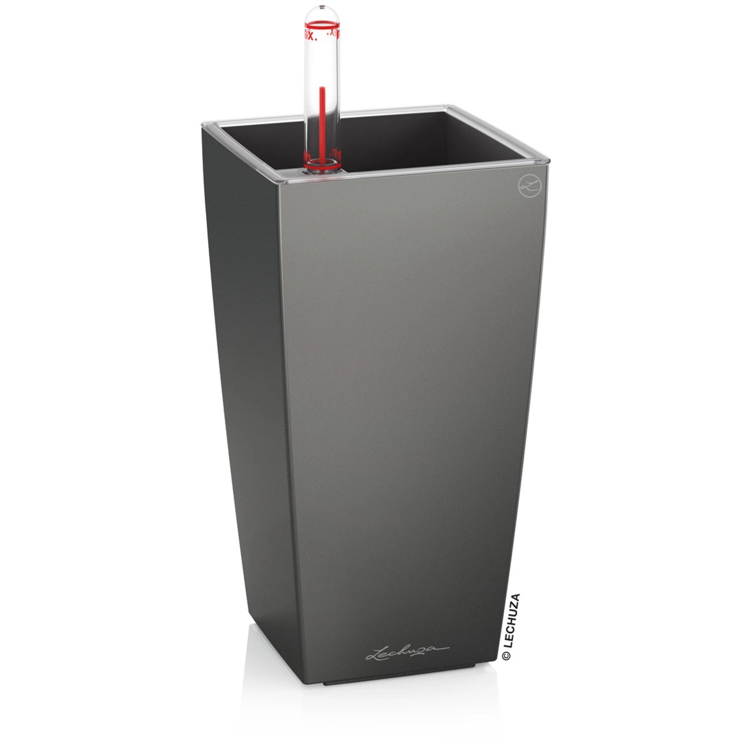 Lechuza Samozavlažovací květináč MINI CUBI antracitová, 9,5 x 9,5 x 18,5 cm