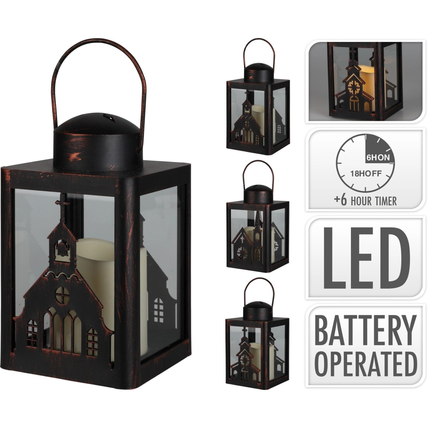 Koopman Vánoční dřevěná lucerna s laserovými výřezy a LED 18 cm ve 2 provedeních