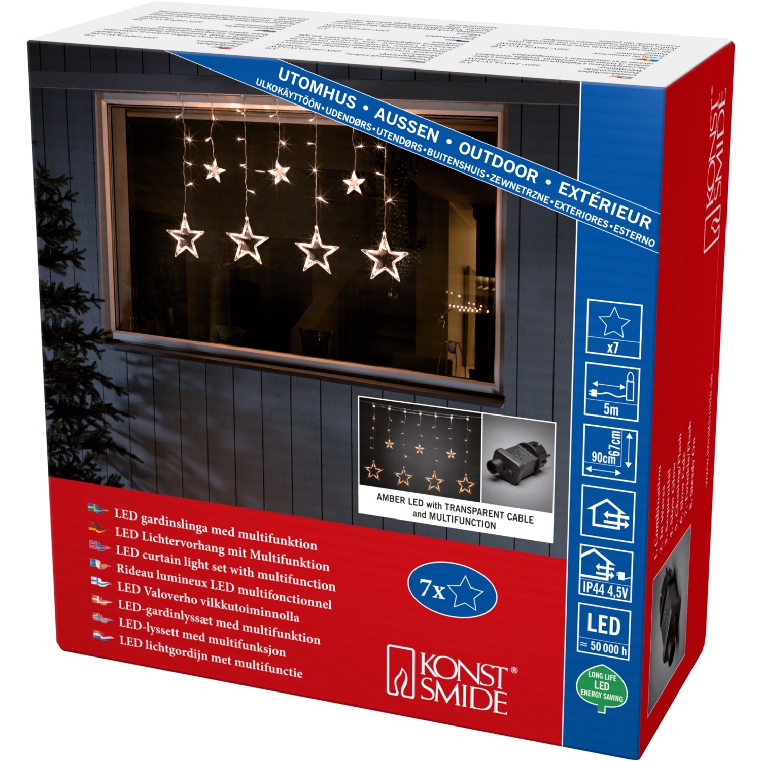 Konstsmide LED Světelný závěs hvězdy 77 diod, teplá bílá