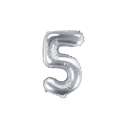 PartyDeco Balón fóliový číslo "5", 35 cm, stříbrný