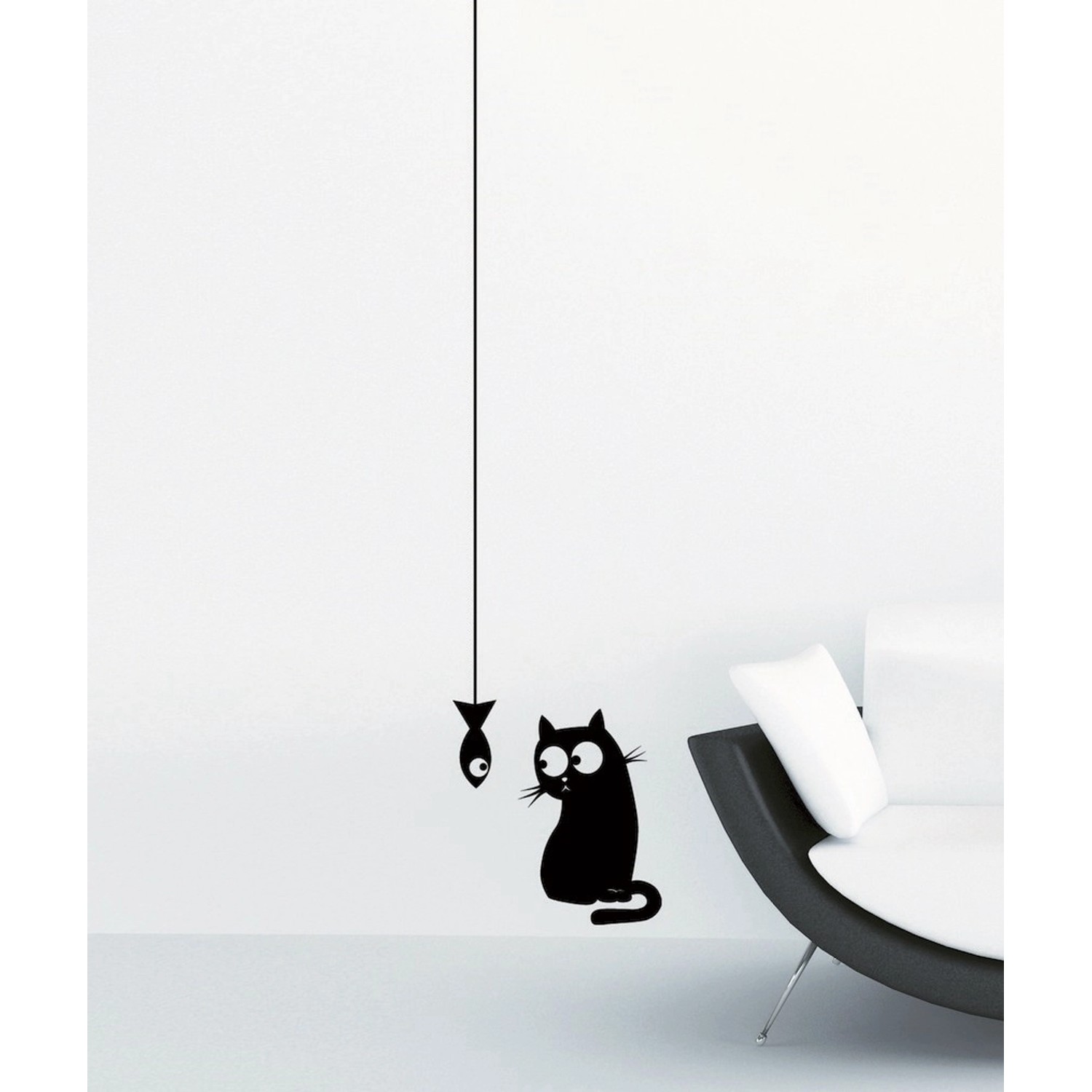 Crearreda Samolepicí dekorace, kočka s rybou, 2 archy, 15 x 31 cm